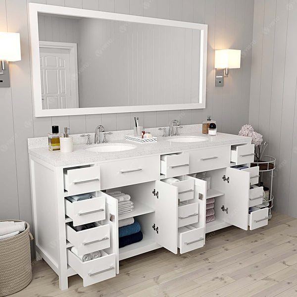 Virtu USA Caroline Parkway 72" Double Bath Vanity in White with Dazzle White Top and Round Sink with Polished Chrome Faucet and Mirror - Luxe Bathroom Vanities Luxury Bathroom Fixtures Bathroom Furniture