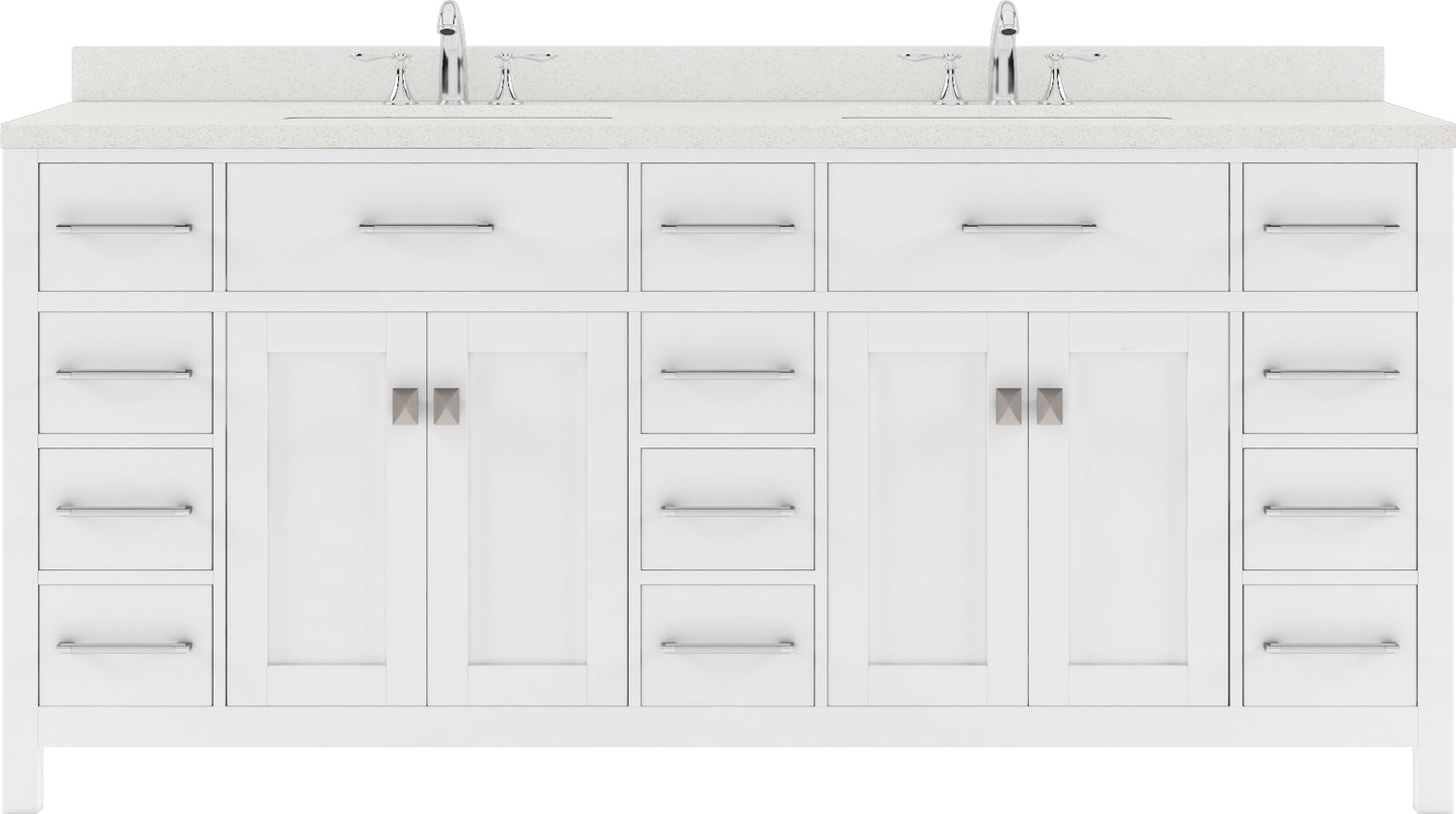 Virtu USA Caroline Parkway 72" Double Bath Vanity in White with Dazzle White Top and Round Sink with Polished Chrome Faucet and Mirror - Luxe Bathroom Vanities