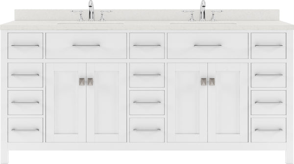 Virtu USA Caroline Parkway 72" Double Bath Vanity in White with Dazzle White Top and Round Sink with Polished Chrome Faucet and Mirror - Luxe Bathroom Vanities