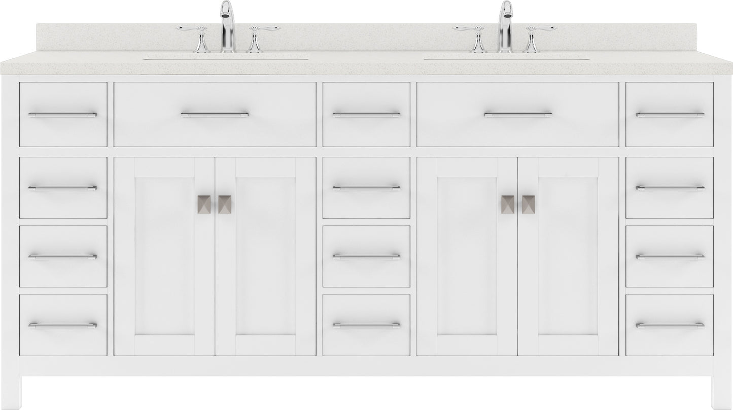 Virtu USA Caroline Parkway 72" Double Bath Vanity with Dazzle White Top and Round Sinks with Matching Mirror - Luxe Bathroom Vanities