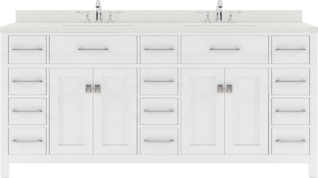 Virtu USA Caroline Parkway 72" Double Bath Vanity with Dazzle White Top and Round Sinks with Brushed Nickel Faucets with Matching Mirror - Luxe Bathroom Vanities