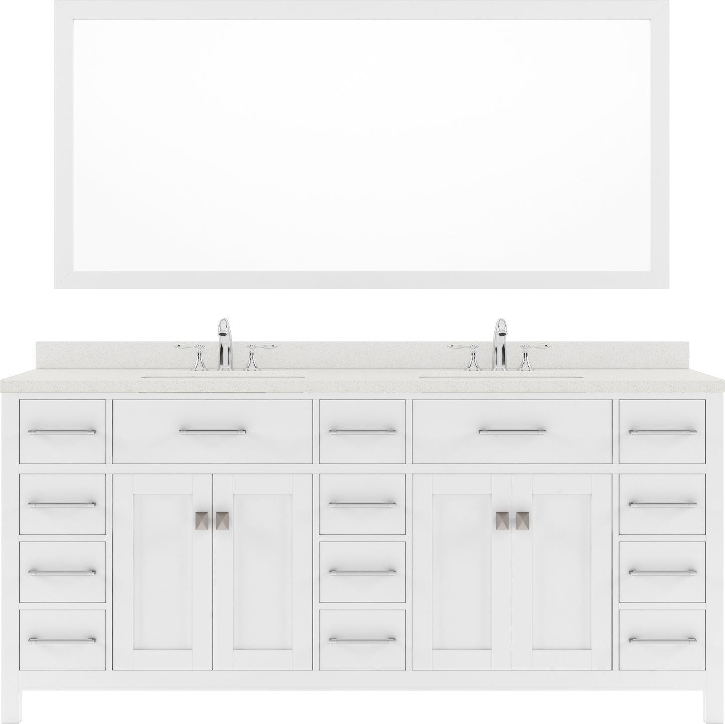 Virtu USA Caroline Parkway 72" Double Bath Vanity in White with Dazzle White Top and Round Sink with Polished Chrome Faucet and Mirror - Luxe Bathroom Vanities