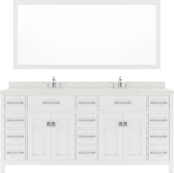 Virtu USA Caroline Parkway 72" Double Bath Vanity in White with Dazzle White Top and Round Sink with Polished Chrome Faucet and Mirror - Luxe Bathroom Vanities