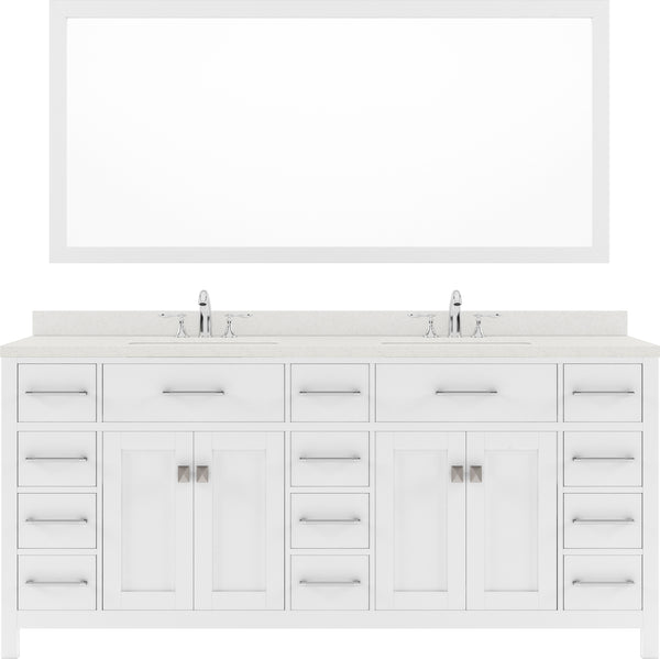 Virtu USA Caroline Parkway 72" Double Bath Vanity in White with Dazzle White Top and Round Sink with Polished Chrome Faucet and Mirror - Luxe Bathroom Vanities