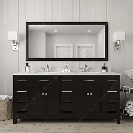 Virtu USA Caroline Parkway 72" Double Bath Vanity with Dazzle White Top and Square Sink with Polished Chrome Faucet and Mirror - Luxe Bathroom Vanities Luxury Bathroom Fixtures Bathroom Furniture