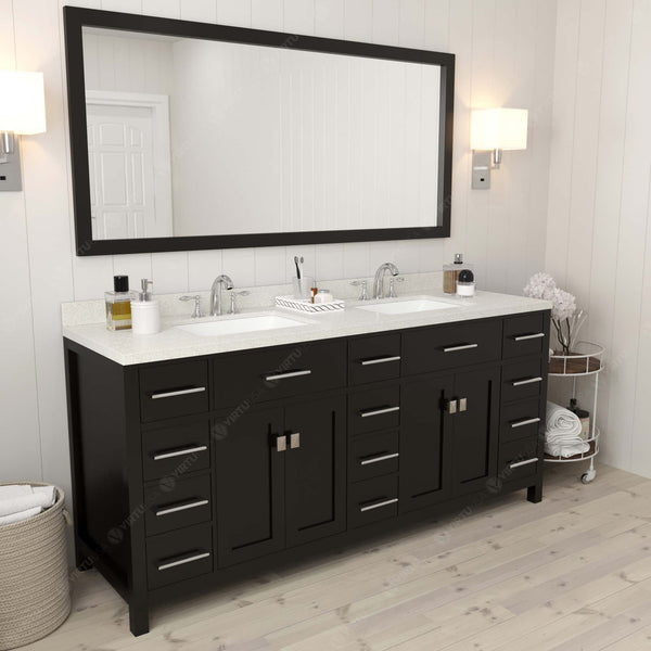 Virtu USA Caroline Parkway 72" Double Bath Vanity with Dazzle White Top and Square Sinks with Brushed Nickel Faucets with Matching Mirror - Luxe Bathroom Vanities
