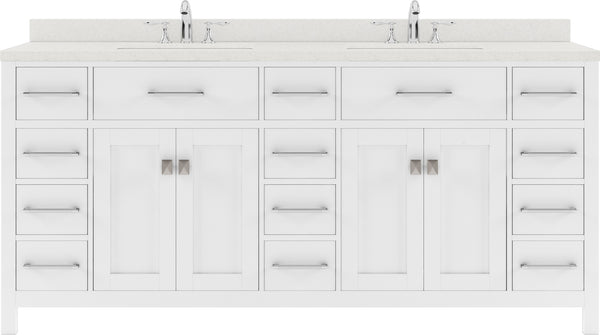 Virtu USA Caroline Parkway 72" Double Bath Vanity with Dazzle White Top and Square Sinks with Matching Mirror - Luxe Bathroom Vanities