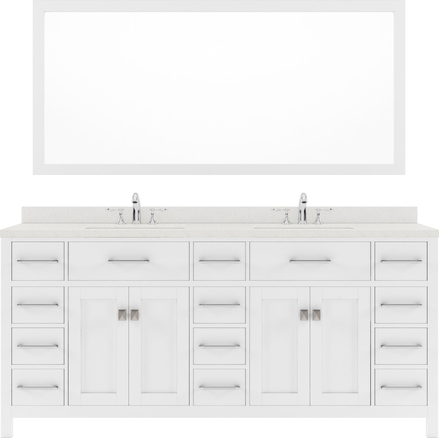Virtu USA Caroline Parkway 72" Double Bath Vanity with Dazzle White Top and Square Sink with Brushed Nickel Faucet and Mirror - Luxe Bathroom Vanities
