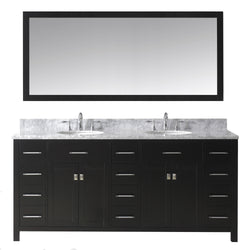 Virtu USA Caroline Parkway 72" Double Bath Vanity in Espresso with Marble Top and Round Sink with Brushed Nickel Faucet and Mirror - Luxe Bathroom Vanities Luxury Bathroom Fixtures Bathroom Furniture