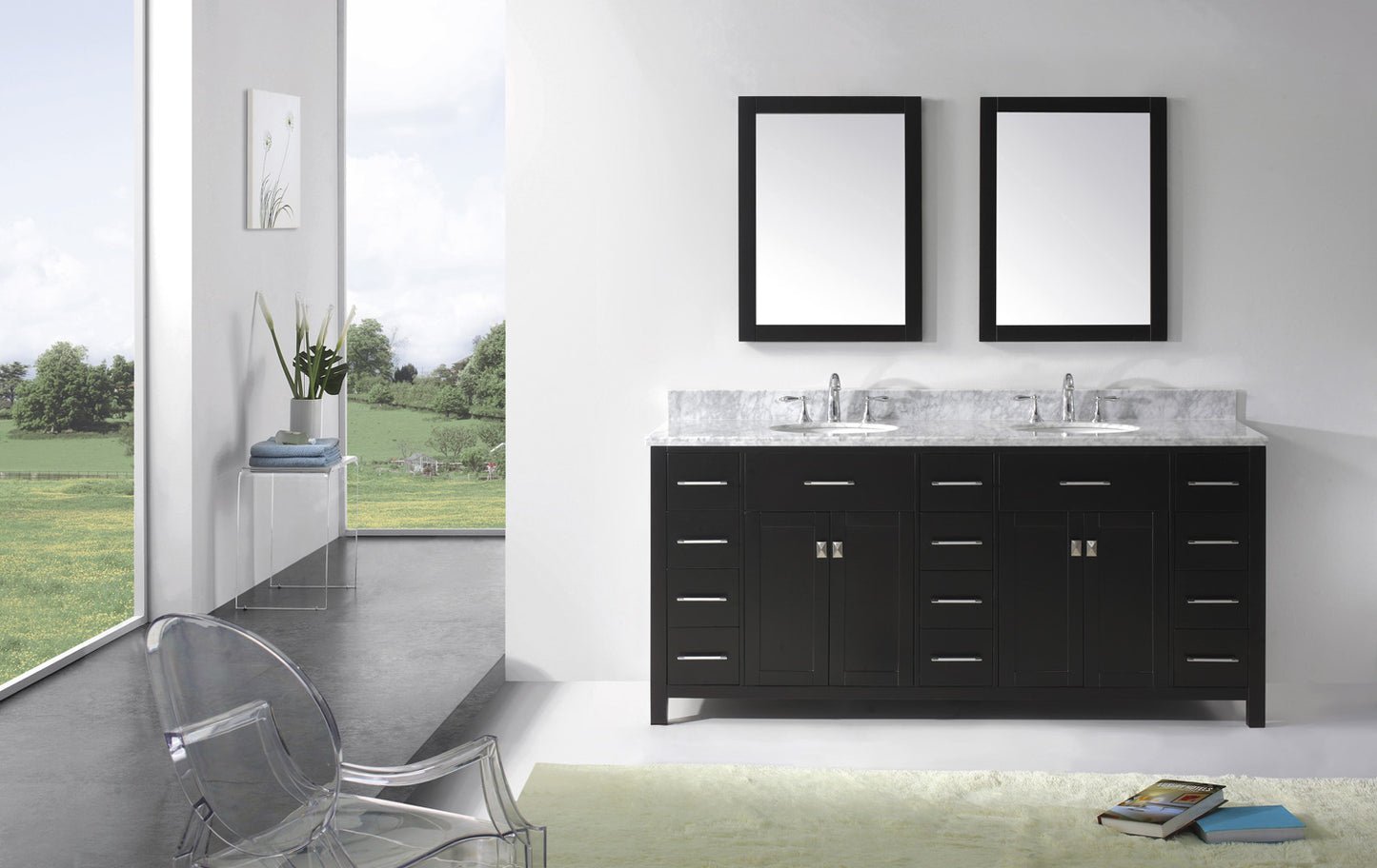 Virtu USA Caroline Parkway 72" Double Bath Vanity with Marble Top and Round Sink with Mirrors - Luxe Bathroom Vanities Luxury Bathroom Fixtures Bathroom Furniture
