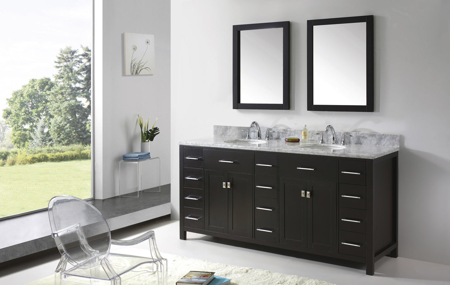 Virtu USA Caroline Parkway 72" Double Bath Vanity with Marble Top and Round Sink with Mirrors - Luxe Bathroom Vanities Luxury Bathroom Fixtures Bathroom Furniture