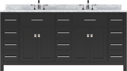 Virtu USA Caroline Parkway 72" Double Bath Vanity with Marble Top and Round Sink with Polished Chrome Faucet and Mirror - Luxe Bathroom Vanities