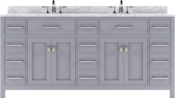 Virtu USA Caroline Parkway 72" Double Bath Vanity with Marble Top and Round Sink with Polished Chrome Faucet and Mirror - Luxe Bathroom Vanities
