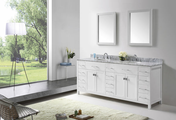 Virtu USA Caroline Parkway 72" Double Bath Vanity with Marble Top and Round Sink with Mirrors - Luxe Bathroom Vanities Luxury Bathroom Fixtures Bathroom Furniture