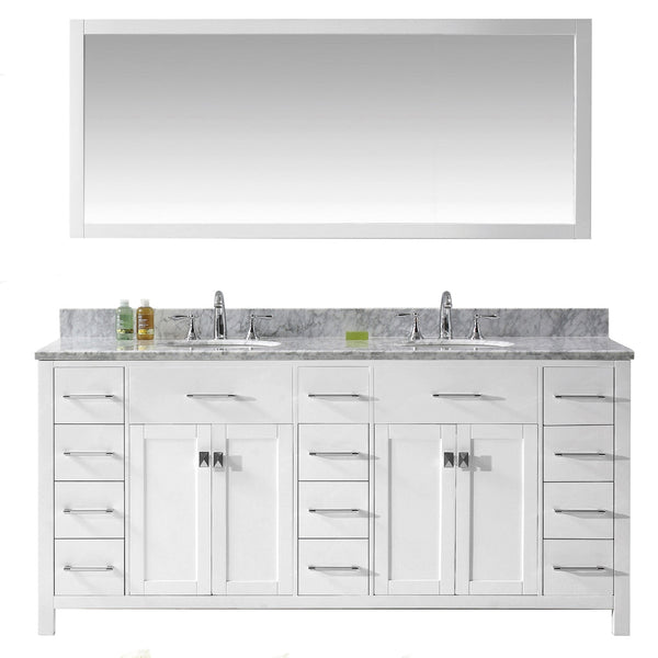 Virtu USA Caroline Parkway 72" Double Bath Vanity with Marble Top and Round Sink with Mirror - Luxe Bathroom Vanities