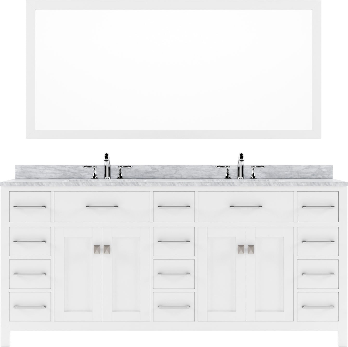 Virtu USA Caroline Parkway 72" Double Bath Vanity in White with Dazzle White Top and Round Sink with Brushed Nickel Faucet and Mirror - Luxe Bathroom Vanities