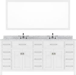 Virtu USA Caroline Parkway 72" Double Bath Vanity in White with Dazzle White Top and Round Sink with Brushed Nickel Faucet and Mirror - Luxe Bathroom Vanities