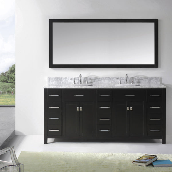 Virtu USA Caroline Parkway 72" Double Bath Vanity with Marble Top and Square Sink with Brushed Nickel Faucet and Mirror - Luxe Bathroom Vanities Luxury Bathroom Fixtures Bathroom Furniture