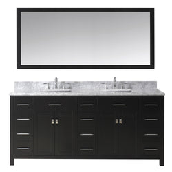 Virtu USA Caroline Parkway 72" Double Bath Vanity with Marble Top and Square Sink with Brushed Nickel Faucet and Mirror - Luxe Bathroom Vanities Luxury Bathroom Fixtures Bathroom Furniture