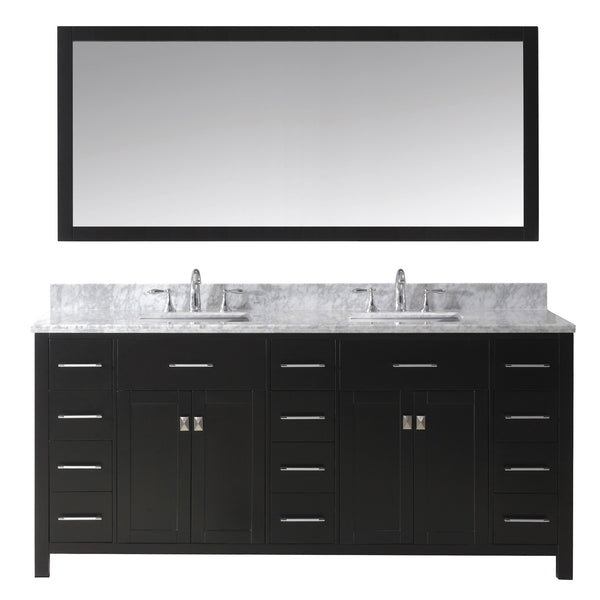 Virtu USA Caroline Parkway 72" Double Bath Vanity with Marble Top and Square Sink with Brushed Nickel Faucet and Mirror - Luxe Bathroom Vanities Luxury Bathroom Fixtures Bathroom Furniture