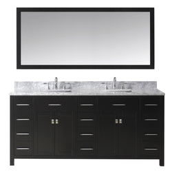 Virtu USA Caroline Parkway 72" Double Bath Vanity with Marble Top and Square Sink with Polished Chrome Faucet and Mirror - Luxe Bathroom Vanities Luxury Bathroom Fixtures Bathroom Furniture