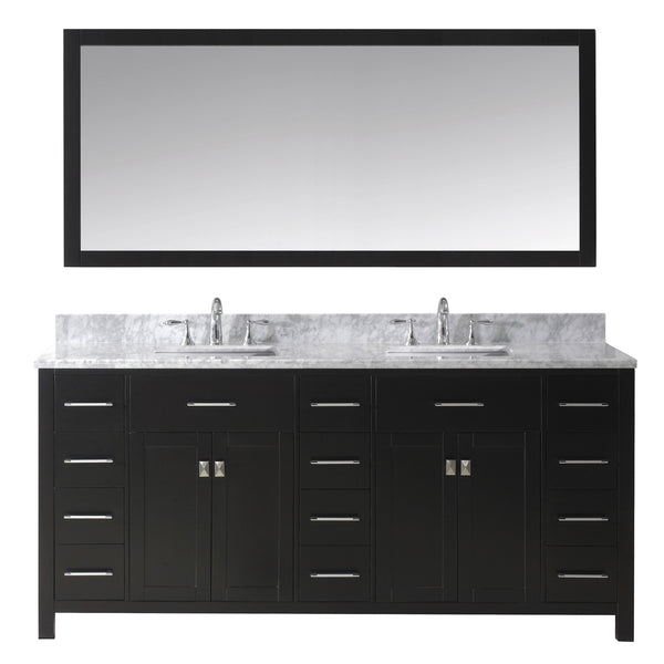 Virtu USA Caroline Parkway 72" Double Bath Vanity with Marble Top and Square Sink with Polished Chrome Faucet and Mirror - Luxe Bathroom Vanities Luxury Bathroom Fixtures Bathroom Furniture
