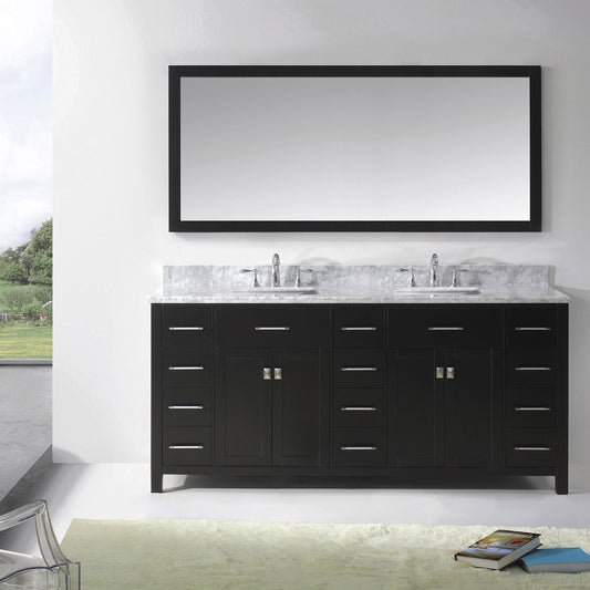 Virtu USA Caroline Parkway 72" Double Bath Vanity with Marble Top and Square Sink with Mirror - Luxe Bathroom Vanities