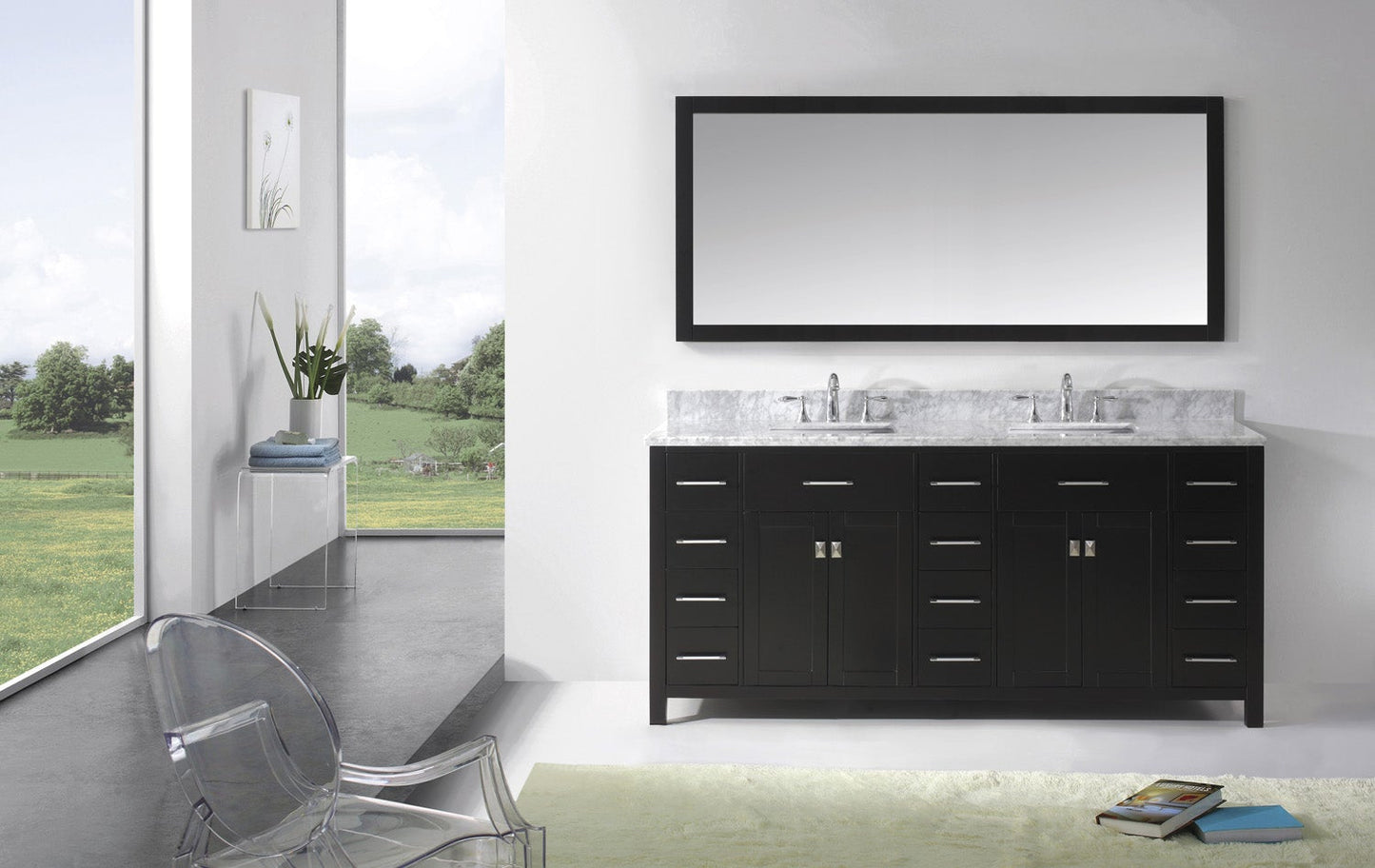 Virtu USA Caroline Parkway 72" Double Bath Vanity with Marble Top and Square Sink with Mirror - Luxe Bathroom Vanities