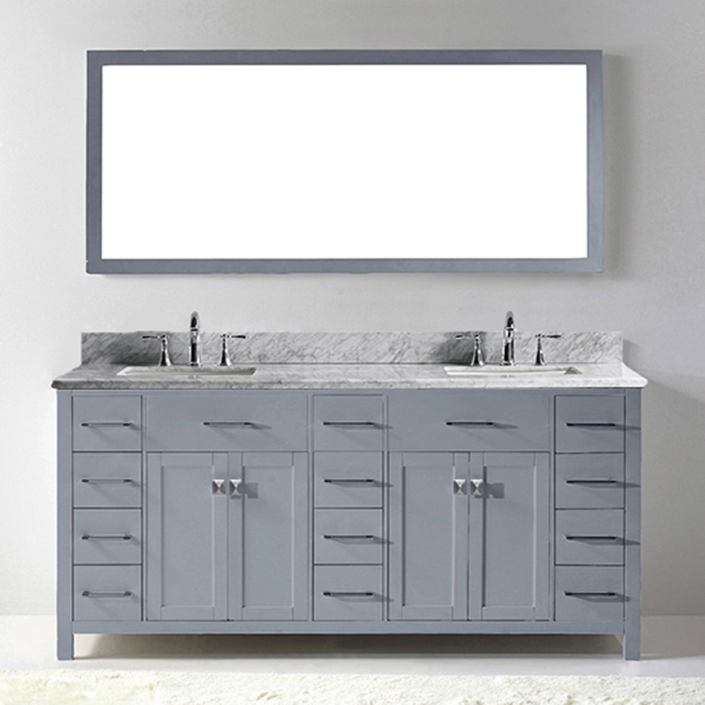 Virtu USA Caroline Parkway 72" Double Bath Vanity with Marble Top and Square Sink with Brushed Nickel Faucet and Mirror - Luxe Bathroom Vanities Luxury Bathroom Fixtures Bathroom Furniture