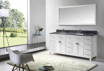 Virtu USA Caroline Parkway 72" Double Bath Vanity with Marble Top and Square Sink with Brushed Nickel Faucet and Mirror - Luxe Bathroom Vanities Luxury Bathroom Fixtures Bathroom Furniture