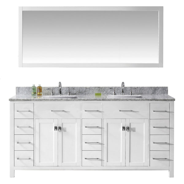 Virtu USA Caroline Parkway 72" Double Bath Vanity with Marble Top and Square Sink with Brushed Nickel Faucet and Mirror - Luxe Bathroom Vanities Luxury Bathroom Fixtures Bathroom Furniture