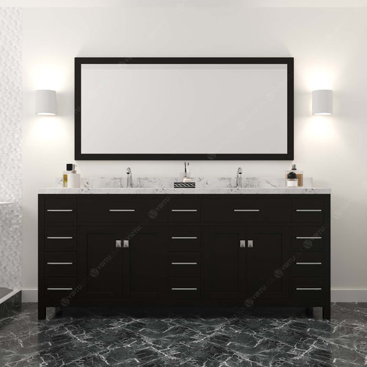 Virtu USA Caroline Parkway 78" Double Bath Vanity with White Quartz Top and Round Sinks with Brushed Nickel Faucets with Matching Mirror - Luxe Bathroom Vanities