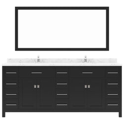 Virtu USA Caroline Parkway 78" Double Bath Vanity with White Quartz Top and Round Sinks with Polished Chrome Faucets with Matching Mirror - Luxe Bathroom Vanities