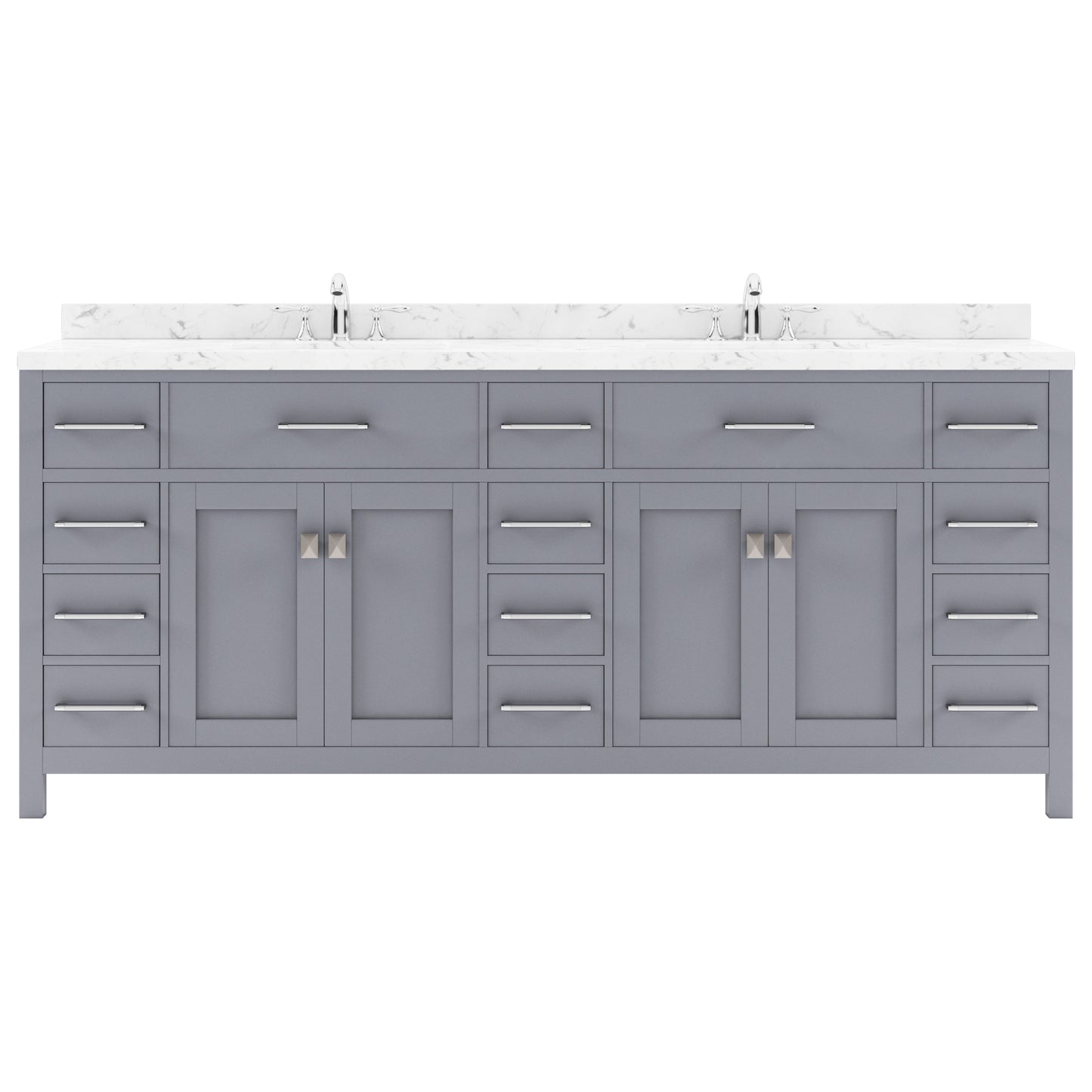 Virtu USA Caroline Parkway 78" Double Bath Vanity with White Quartz Top and Round Sinks with Polished Chrome Faucets with Matching Mirror - Luxe Bathroom Vanities