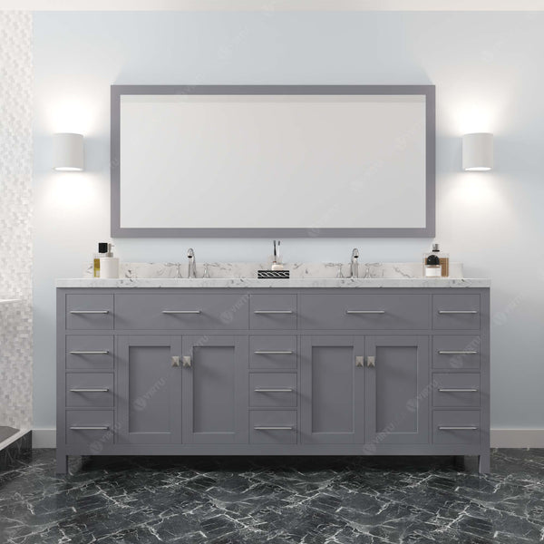 Virtu USA Caroline Parkway 78" Double Bath Vanity with White Quartz Top and Round Sinks with Polished Chrome Faucets with Matching Mirror - Luxe Bathroom Vanities