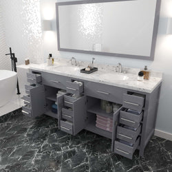 Virtu USA Caroline Parkway 78" Double Bath Vanity with White Quartz Top and Round Sinks with Polished Chrome Faucets with Matching Mirror - Luxe Bathroom Vanities