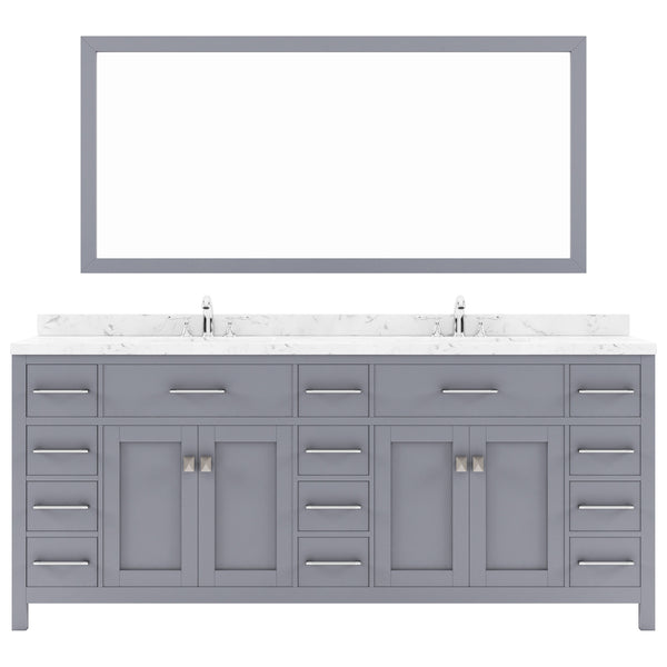 Virtu USA Caroline Parkway 78" Double Bath Vanity with White Quartz Top and Round Sinks with Polished Chrome Faucets with Matching Mirror - Luxe Bathroom Vanities