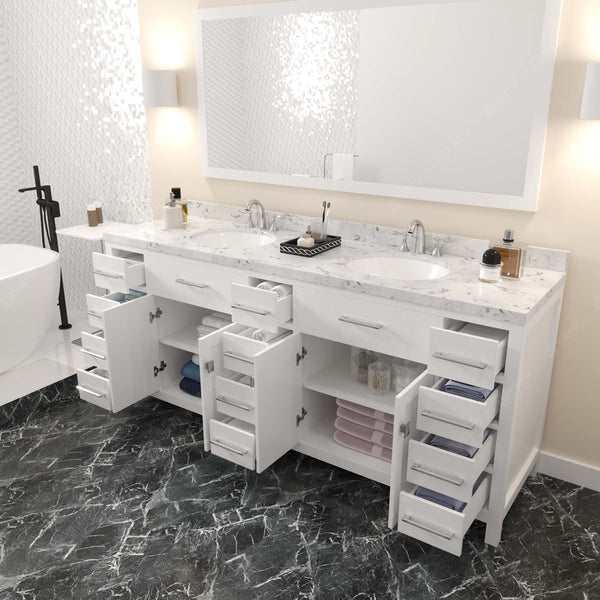 Virtu USA Caroline Parkway 78" Double Bath Vanity with White Quartz Top and Round Sinks with Matching Mirror - Luxe Bathroom Vanities