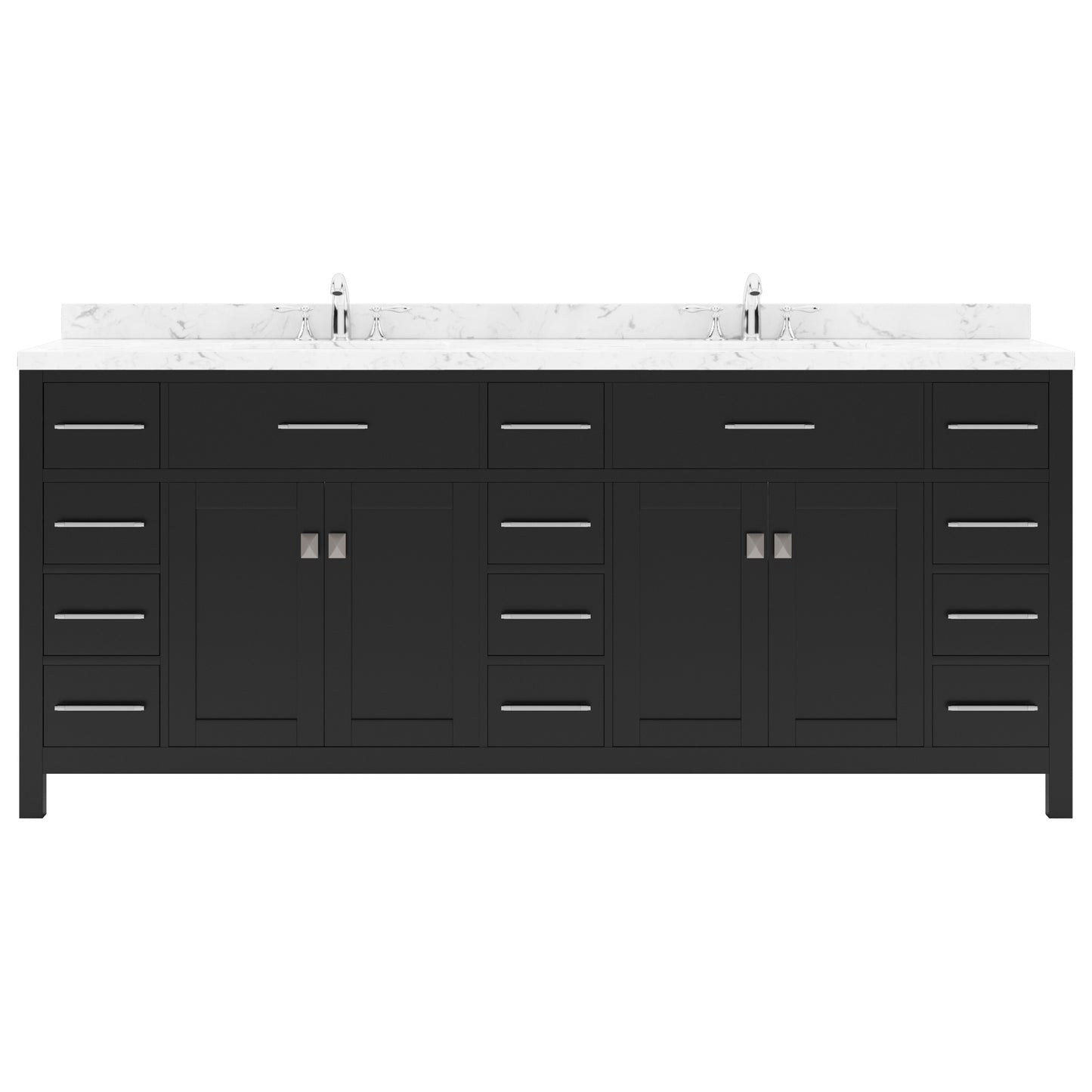 Virtu USA Caroline Parkway 78" Double Bath Vanity with White Quartz Top and Square Sinks with Matching Mirror - Luxe Bathroom Vanities