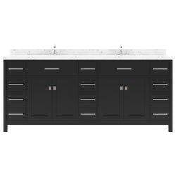 Virtu USA Caroline Parkway 78" Double Bath Vanity with White Quartz Top and Square Sinks with Matching Mirror - Luxe Bathroom Vanities