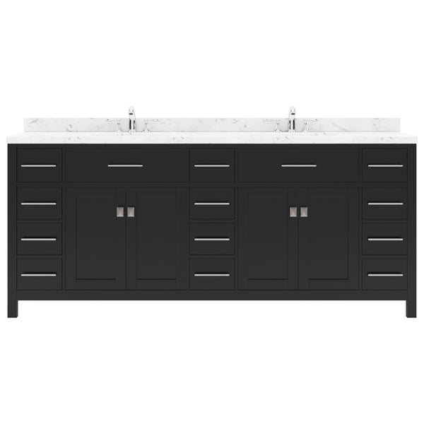 Virtu USA Caroline Parkway 78" Double Bath Vanity with White Quartz Top and Square Sinks with Matching Mirror - Luxe Bathroom Vanities