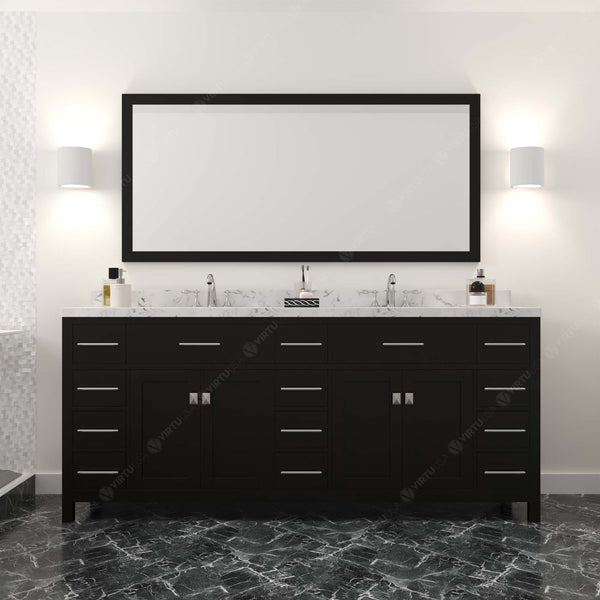 Virtu USA Caroline Parkway 78" Double Bath Vanity with White Quartz Top and Square Sinks with Matching Mirror - Luxe Bathroom Vanities