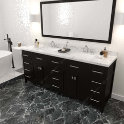 Virtu USA Caroline Parkway 78" Double Bath Vanity with White Quartz Top and Square Sinks with Matching Mirror - Luxe Bathroom Vanities