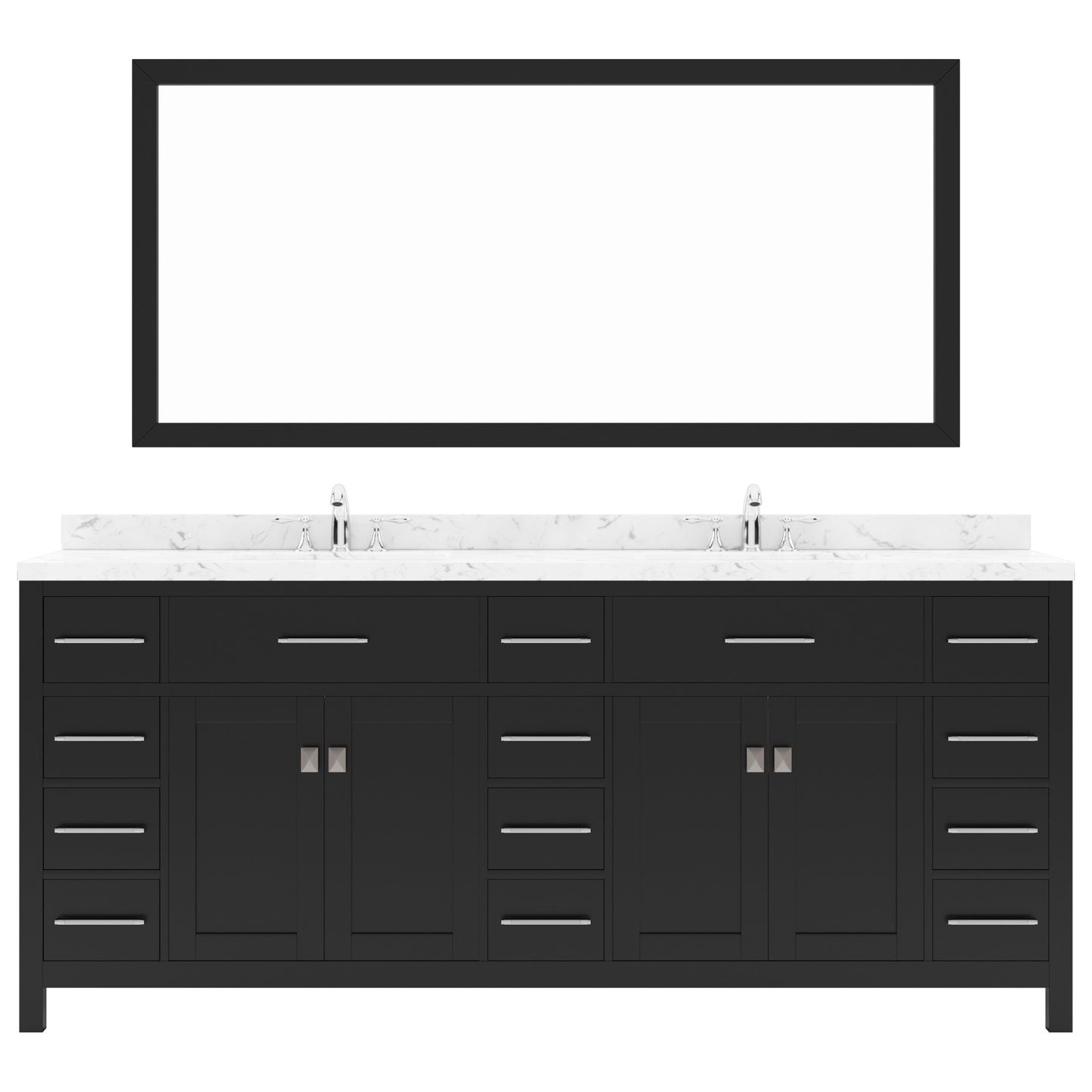 Virtu USA Caroline Parkway 78" Double Bath Vanity with White Quartz Top and Square Sinks with Matching Mirror - Luxe Bathroom Vanities