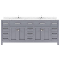 Virtu USA Caroline Parkway 78" Double Bath Vanity with White Quartz Top and Square Sinks with Matching Mirror - Luxe Bathroom Vanities