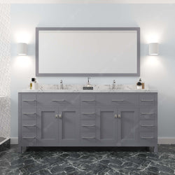 Virtu USA Caroline Parkway 78" Double Bath Vanity with White Quartz Top and Square Sinks with Matching Mirror - Luxe Bathroom Vanities