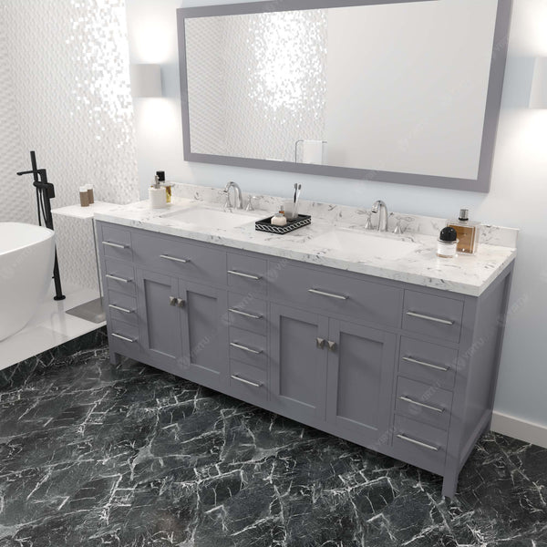 Virtu USA Caroline Parkway 78" Double Bath Vanity with White Quartz Top and Square Sinks with Matching Mirror - Luxe Bathroom Vanities