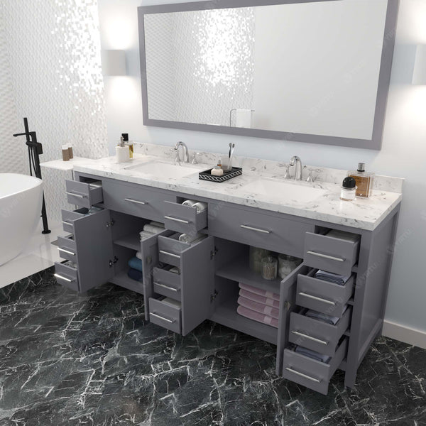 Virtu USA Caroline Parkway 78" Double Bath Vanity with White Quartz Top and Square Sinks with Matching Mirror - Luxe Bathroom Vanities