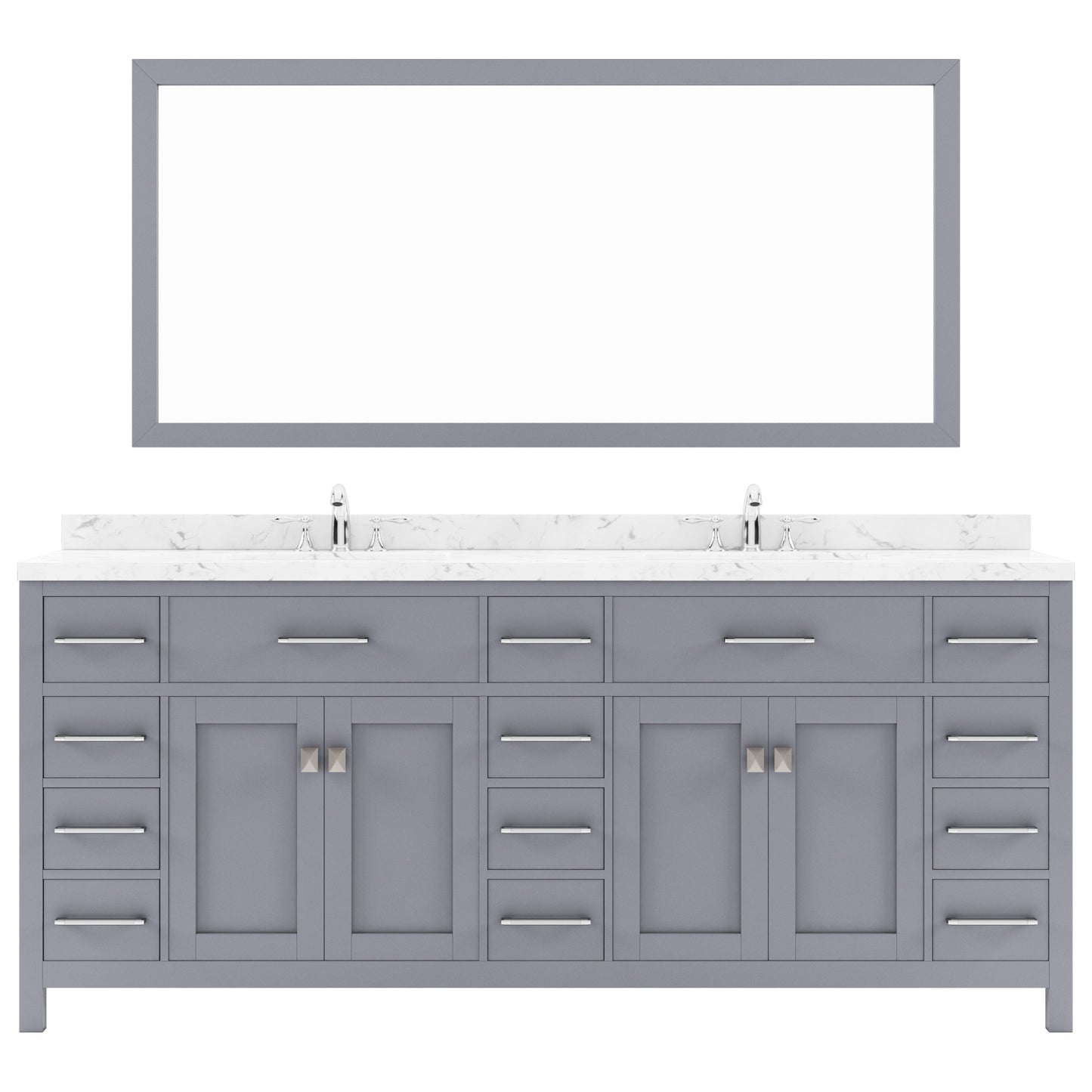 Virtu USA Caroline Parkway 78" Double Bath Vanity with White Quartz Top and Square Sinks with Matching Mirror - Luxe Bathroom Vanities