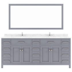 Virtu USA Caroline Parkway 78" Double Bath Vanity with White Quartz Top and Square Sinks with Matching Mirror - Luxe Bathroom Vanities